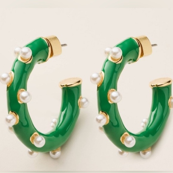 Kate Spade Emerald Green Pearl Hoop Earrings collab Target - Picture 2 of 8